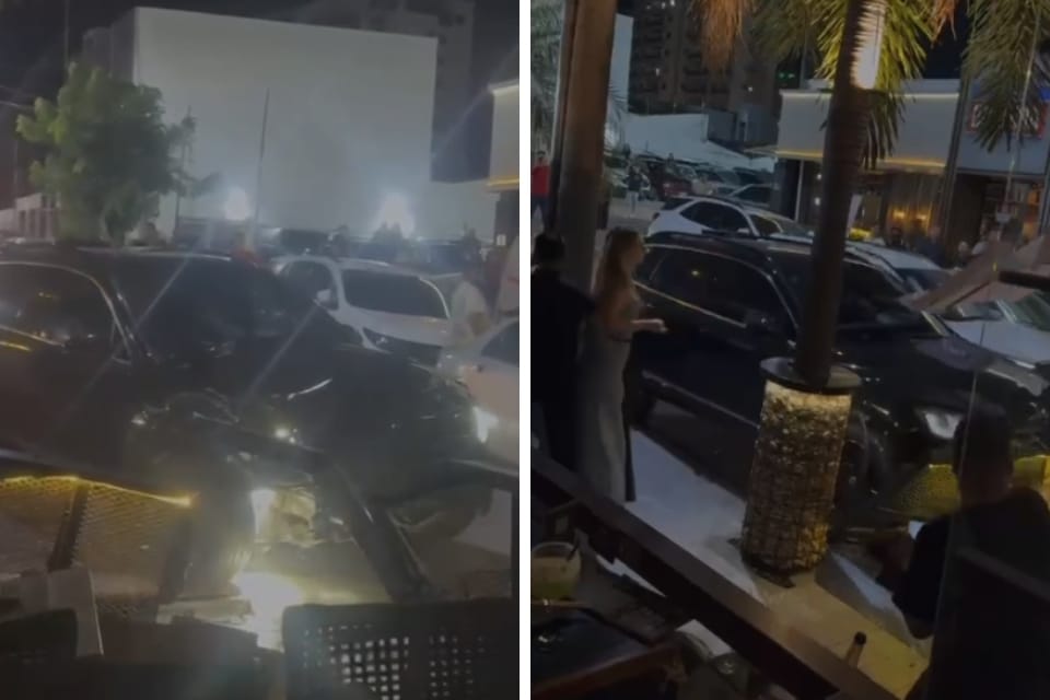 Empresário se envolve em briga e  joga carro contra deck de restaurante em Cuiabá; veja