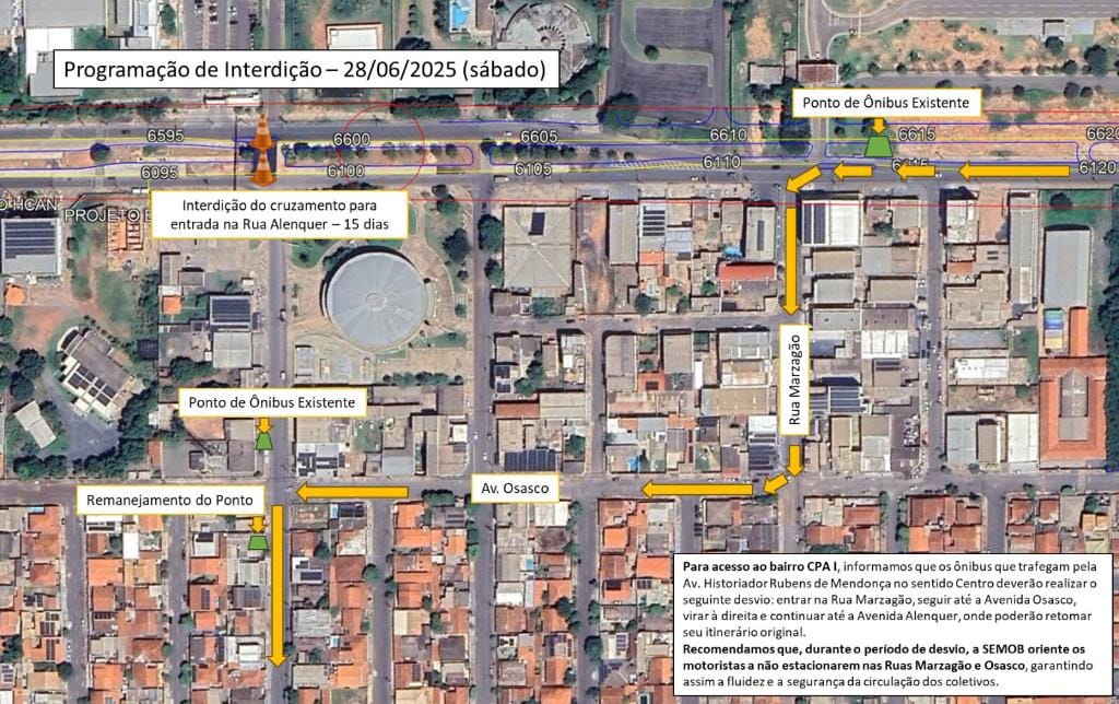 Cruzamento na entrada do CPA 1 será fechado para concretagem de pistas do BRT; veja rota de desvio