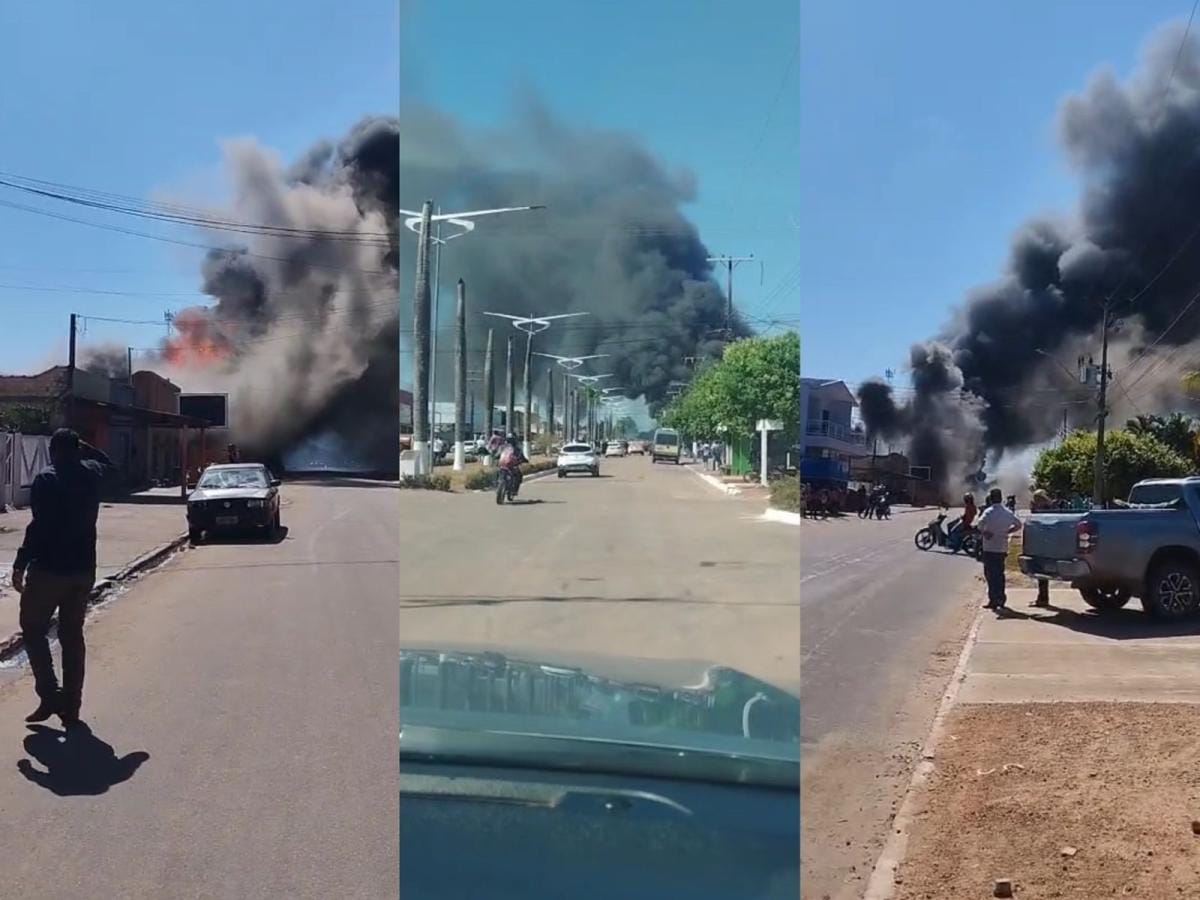 Vídeos mostram incêndio de grandes proporções destruindo supermercado em cidade de MT