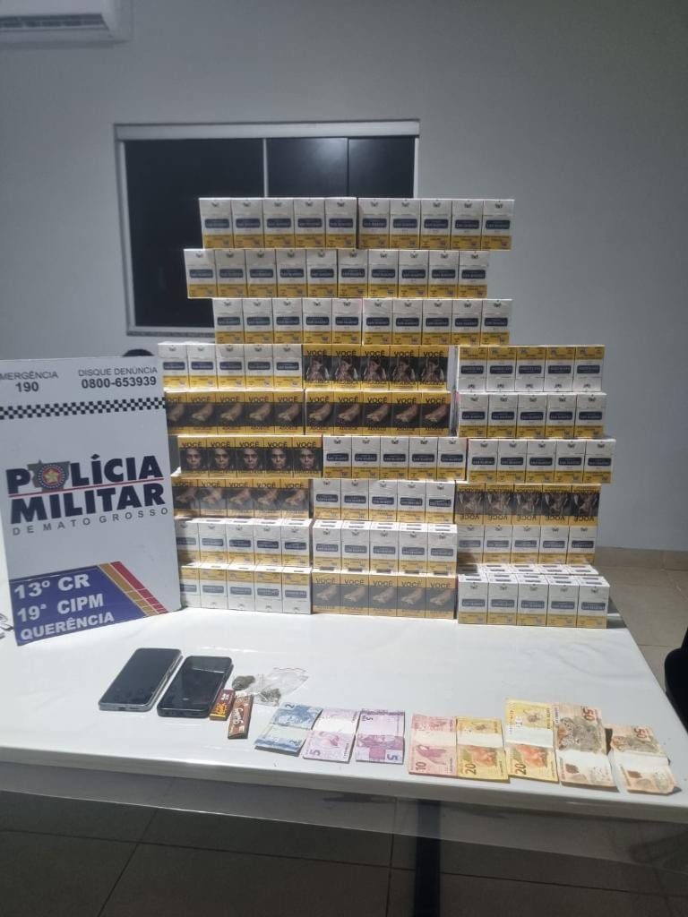 PM prende dupla e apreende 480 carteiras de cigarros contrabandeados do Paraguai