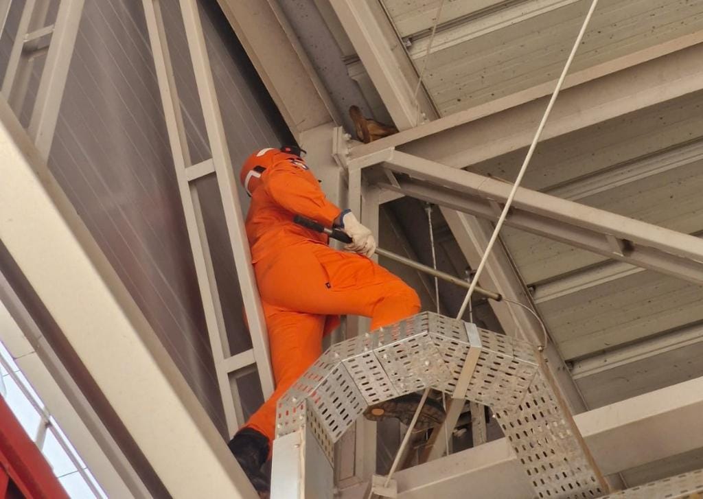 Corpo de Bombeiros resgata jupará que estava em estrutura metálica de supermercado