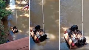 Corpo de idoso é encontrado em porta-malas de carro submerso em rio em MT; vídeo