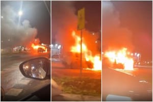 Vídeo mostra carro sendo consumido por fogo em avenida de Cuiabá; veja