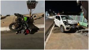 Motorista invade preferencial, atinge motociclista e derruba muro de residência em VG