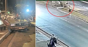 Câmeras flagram Voyage partindo ao meio em suposto racha na avenida Miguel Sutil