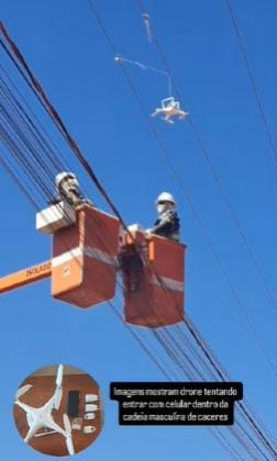 Drone com celular enrosca em fiação e é apreendido ao tentar entrar em presídio; veja vídeo