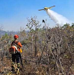 Bombeiros militares controlam focos de incêndio em três frentes na Serra do Roncador em MT