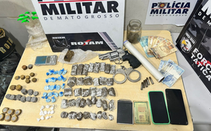 Rotam prende traficante com arma falsa, porções de drogas e R$ 1 mil em Cuiabá